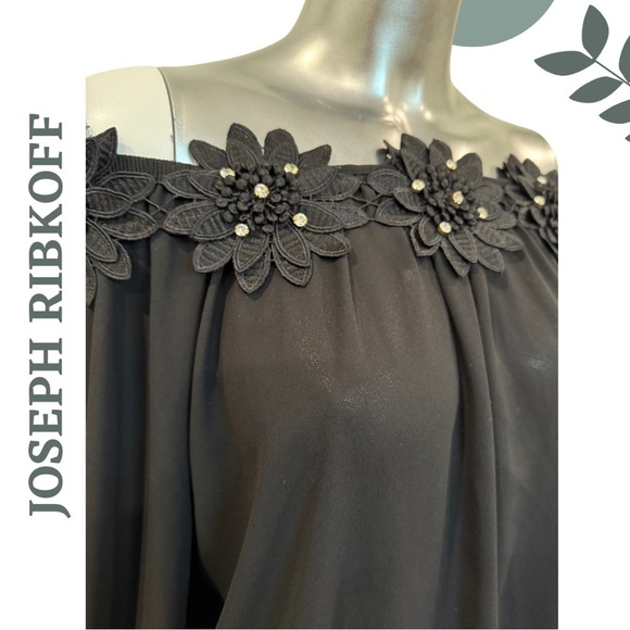 Off-Shoulder Joseph Ribkoff Top with 3D Floral Detail | Long Sleeve | Size 4 - Picture 5 of 7